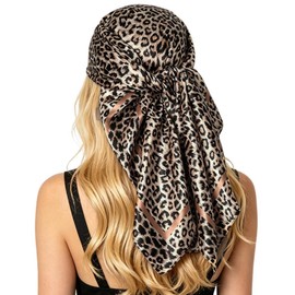 CaySep 35” Women's Leopard Print Square Scarf - Fashion Satin Head Scarf Wrap Large Lightweight Neck Scarf