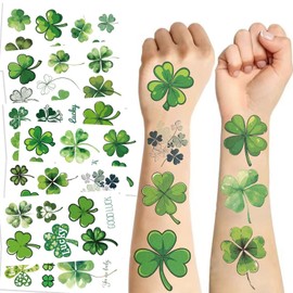 Amazleer Shamrock Tattoos Individually Wrapped Bulk, St Patricks Day Tattoos, Party Favors for Women Gifts Adults Face Tattoo Irish Accessories (10 Unique Sheets - Green)
