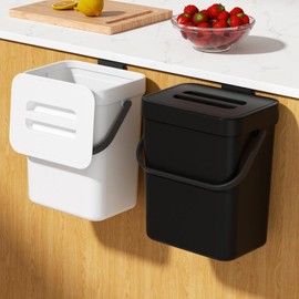 5L/1.3Gal Trash Can with Lid for Kitchen, Under sink Sealed Compost Bin, Food Waste Bin on Countertop, Hanging Garbage Can, Mountable Small Trash Bin for Bathroom/Cupboard/RV/Office/Bedroom, Black