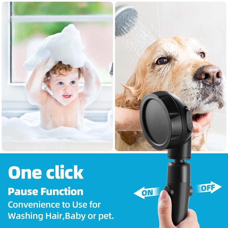 Marbrasse High Pressure Shower Head, 3-Settings Handheld Showerhead with ON/Off
