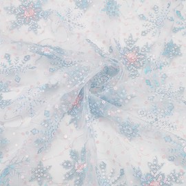BENECREAT 91cm Snowflake Sequins Tulle, 156cm Light Blue Sheer Organza Fabric Snowflake Embroidered Mesh Lace for Garment Accessorie, Veils Dress, Curtain Home Christmas Decorations