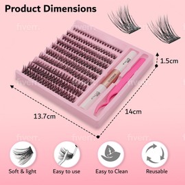 DIY Eye Lashes 200pcs with Bond and Seal plus Tweezer Kit 8mm to 16mm Individual Cluster