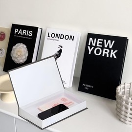 Decorative Book Boxes, Set of 3, Cardboard, 26.7 x 17 x 4.2 cm, Decor Book Fashion, Paris, London, New York