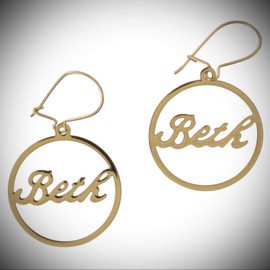 Vintage Script Gold Tone Name"Beth" Pierced Earrings For Women Statement Chunky Crystal Fashion Jewelry Or Clip Statement Chunky Pendant Rhinestone Necklace for Women