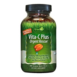 Irwin Naturals Vita-C Plus Urgent Rescue 1,000mg Mega Dose Vitamin C Immune Support Supplement - Botanical Immunity Boost with Zinc, Echinacea, Rose Hip & Olive Leaf Extract - 60 Liquid Softgels