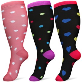 3 Pairs Plus Size Compression Socks for Women and Men Wide Calf 20-30mmhg Extra Large Knee High Support for Circulation