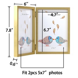 WUTL 5x7 Picture Frames Double Hinged MDF Golden with Glass Front Stand Vertical on Tabletop