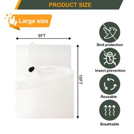 letesult 9 X 10Ft Large Fruit Tree Netting Bags, Tree Netting Cover with Zipper and Drawstring, Plant Mesh Net Blueberry Bush Bird Netting for Garden Protection Blueberry Bushes, Apple Tree, Tomatoes