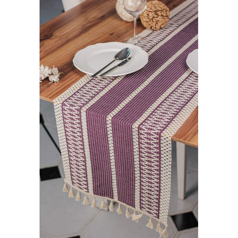 Knitted Tasseled Table Runner, Organic Cotton, Many Colours, Green, Beige,