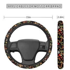 Drydeepin 15 inch Mushroom Snail Steering Wheel Covers Set for Women with 2 Pack Car Coasters and Wrist Keychain Boho Cottagecore Car Accessories Set Anti-Slip Steer Wheel Protective Cover