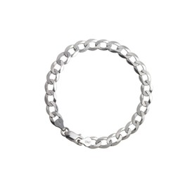 Aka Gioielli® - Men Women 925 Sterling Silver Rhodium Bracelet - 7.4mm Flat Cuban Curb Chain - Sizes: 8 inch