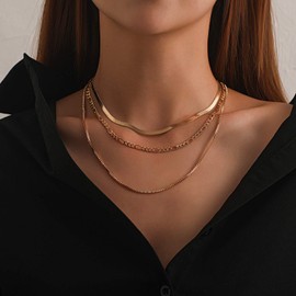 Layered Gold Necklaces for Women Stackable Gold/Silver Plated Chain Necklace Cross Turquoise Pendant Necklace Layering Herringbone Necklace Set Fashion Pendant Choker Necklaces for Women (B)