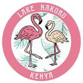 Blue Heron Two Flamingos Lake Nakuru, Kenya Car Truck Window Bumper Sticker Decal Souvenir - Pink