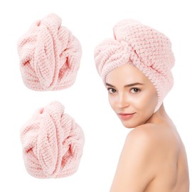 Microfiber Hair Towel Wrap for Women 2 Pack Pink Hair Wrap Towels Hair Towels for Women Super Absorbent Quick Dry Hair Drying Towel Wrap Anti-Frizz Hair Turban Towel for Woman Curly Wet Long Hairs
