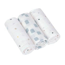 LÄSSIG Baby Swaddling Blanket Burp Blanket Muslin Cloth Set of 3 Cotton 60 x 60 cm Swaddle & Burp Blanket M Happy Fruits Blue