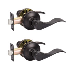 KNOBWELL 2 Pack Bronze Door Handle Interior Modern Door Handles Keyless Passage Door Levers No-Locking Rubbed Bronze Door Knobs for Closet Hallway