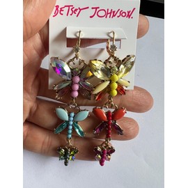 Betsey Johnson Butterfly Dangle Earrings, One Size, Resin, Glass, Metal, No Gemstone