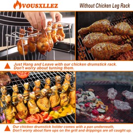 VOUSXLLEZ Premium Chicken Leg Rack for Grill with Drip Tray,Chicken Drumstick Holder,Chicken Wing Rack,14 Slots Stainless Steel,Rib Grill Racks for Smoker,Grilling Accessories (14 Slots)