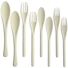 Nagao Heat Resistant Plastic Dinner Cutlery Set of 8 White Dishwasher Safe Made in Japan