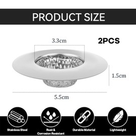 BelleVive 2 Pieces Bathroom Sink Strainer - Stainless Steel Hair Catcher for Shower Tray Drains, Drain Plug for Bathtub Sink, Sink Filter Plug, 5.5 cm