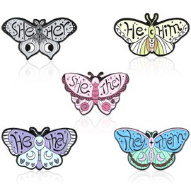 Kigeli 5 Pcs Butterfly Pronoun Brooches She They/He Him/They Them/She Her/He They Gender Enamel Pin Set Cute Animals Identity Bulk Pins for Women Lapel Pins Jewelry Gifts