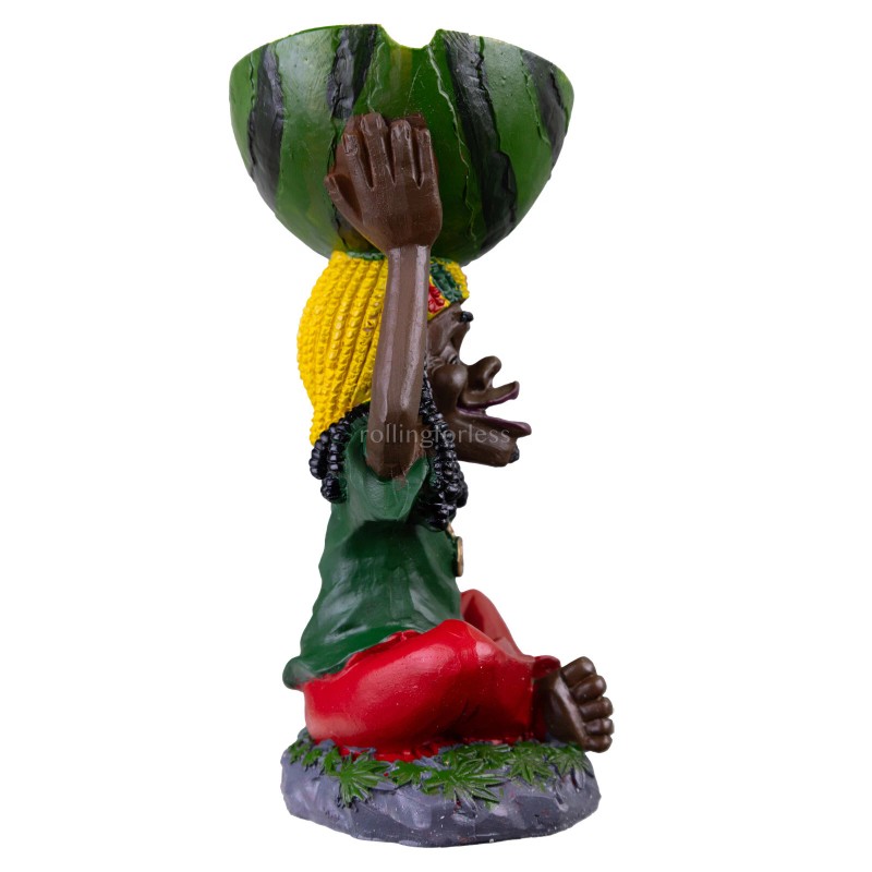 8" Medium Rasta Jamaican Man Holding Bowl Polyresin Ashtray Decoration