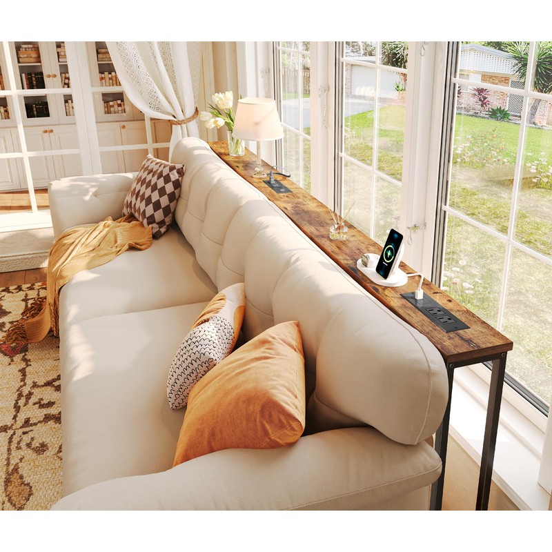 SUPERJARE 78.8 inch Narrow Console Table with Outlet, Sofa Table
