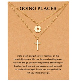 RZKING Gold Plated Compass Cross Necklace For Women, Travel Gifts For Women