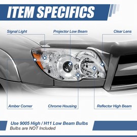 Auto Dynasty TO2503164 Factory Style Projector Headlight Lamp Compatible with Toyota 4Runner SR5/ Limited 2006-2009, Passenger Right Side, Chrome Housing Amber Corner