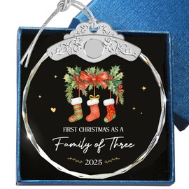 Giftelix Glass Ornament - Christmas Ornaments 2025 - First Christmas As A Family of Three - Baby 1st Xmas Ornaments - New Parents Gifts for Couples - First Xmas Hanging Decor - Holiday Presents