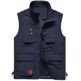 Flygo Men's Lightweight Outdoor Travel Work Fishing Vest With Multi-Pockets (02 Navy-X-Large)