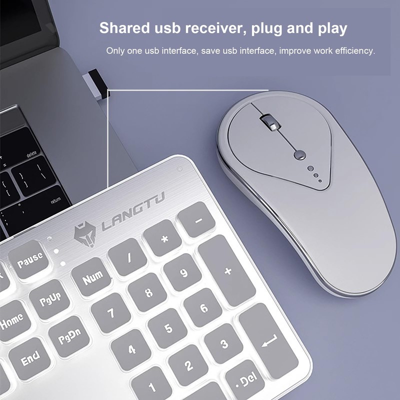 Wireless Keyboard and Mouse Combo, Rechargeable Metal Full Size Mute