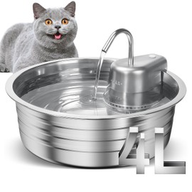 Cat Water Fountain, 4L/135OZ Stainless Steel Pet Fountain Dog Water Dispenser Bowl Cat Drinking Fountains Watering Supplies with Ultra-Quiet Pump for Cats, Dogs, Multiple Pets Indoor