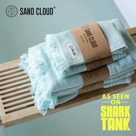 Sand Cloud Turkish Bath Towels Bundle for Bathroom, Set of 4 (Classic Seaglass) - Large Size - 100% Certified Organic Cotton Yarn is Lightweight, Soft & Absorbent - Premium Bath Towels Dry Faster