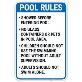 Pool Rules Shower Before Entering Pool No Glass Containers Or Pets in Pool Area North Carolina Sign, 24x36 Inches, 0.63 Aluminum, Made in USA