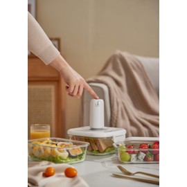 Seal it Glass Food Container Vacuum Sealer System for Meal Prep and Food Storage, White (Medium)