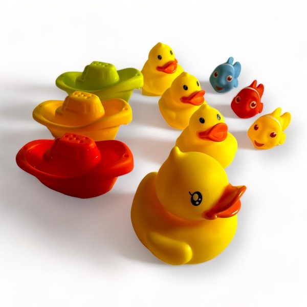 Bath Toy Bundle Set 10 Pieces | Rubber Ducks, Boats,