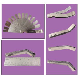 Offset Feeler Gauge Set by EAGems, for Measuring Gap Width or Thickness - Includes 16 Blades Imprinted with Inches and Millimeters, between .005-.020 inch / .127-.508 mm