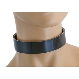 Full Metal Choker Leather Back Light Weight 1" Wide Sexy Collar (14", BLACK)