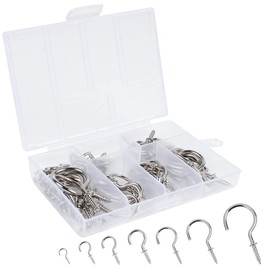 OWUDE 60PCS Screw Hooks, Cup Hooks Heavy Duty, Small Hanging Hooks, Drop Ceiling Hooks Screw for Hanging Plants, Cups, Kitchen Cabinet Shelf, 7 Sizes (Silver)