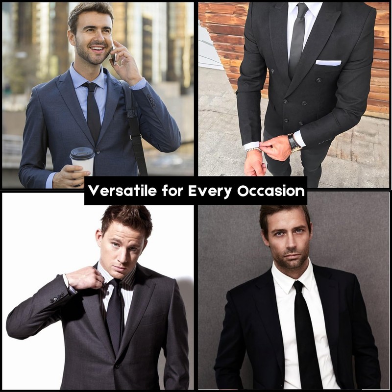 FNA FASHIONS Black Shiny Satin Neck Tie – Classic Solid