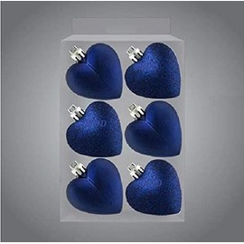 Davies 6 BLUE Heart Shaped Bauble Hearts Christmas Ornament Hanging Tree Decorations