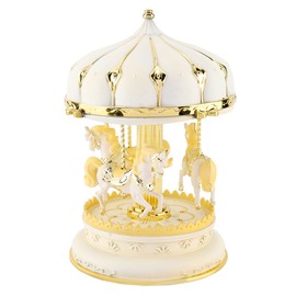 Plastic Romantic Three Horses Carousel Music Box Birthday Kids Anniversary Gift (Gold)