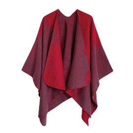 Urban CoCo Women's Color Block Shawl Wrap Open Front Poncho Cape (Series 28-Red)