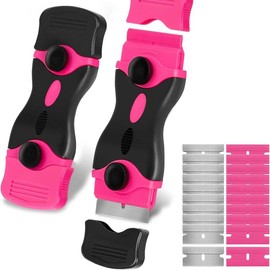【Mother's Day】THINKWORK Pink Razor Blade Scraper Tool, Cleaning Razor Scraper for Glass, Glass Top Stove Scraper for Oven Door, Razor Scraper Gift for Women, 2-in-1 Scraper Tool Set with 20Pcs Razor Blades for Removing Window Labels (2 Pack) - Color: PIN