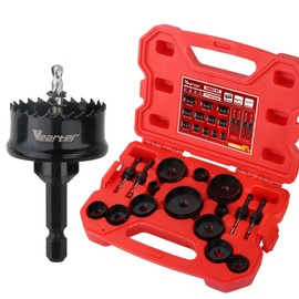 Vearter Bi-Metal Hole Saw Kit 16PCS, 9/16'' to 2'' Thin Wall M42 Bimetal Hole Saw Set Cobalt Drill Hole Cutter with Arbors for Wood, Sheet Metal, Copper, Plaster, PVC, Steel Plate, Drywall