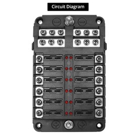QWORK® 12 Way Fuse Holder, DC 12 V Fuse Box, Fuse Holder with Negative Pole, LED Indicator & Protective Cover, for Car, Boat, Truck
