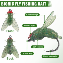 Bionic Fly Fishing Bait,18pcs/36pcs Trout Jig Swimbait Fly Hook Soft Bait Dry Flies Fly Fishing Lures Assortment Kit Attractant Fishing Gear Artificial Fishing Lure Panfish Lure Set (Green-18PCS)