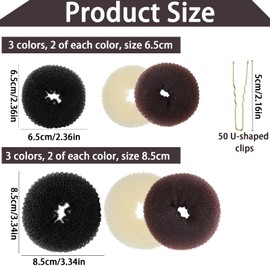 12 Pack Hair Donuts for Buns, 25 Pcs U Shaped Hair Clips, Nylon & Steel Hair Doughnut Bun in Brown, Black, Beige Small (6cm),Medium (8cm) Bun Donuts for Hair Styling, Donuts Maker for Dancer