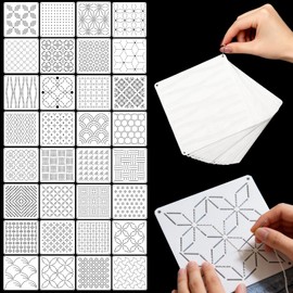 32 Pcs Sashiko Stencil Kit, 5.1 Inch Reusable PET Plastic Sashiko Templates